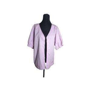 Donna Karan XL Lilac Cotton Boxy Open Blouse Mid Length Puff Sleeves Minimalist